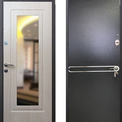 Дверь металлическая ЛИНИЯ NEW Букле капучино 860*2050 левая с зеркалом